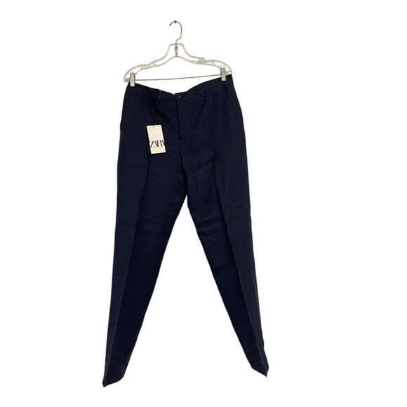 Zara Mens Dress Pants linen EU 44 US 34 Navy Blue Straight Trouser 4018/408 NWT